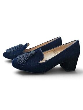 Banana Republic Blue Velvet Tassel Heeled Loafers Size 7